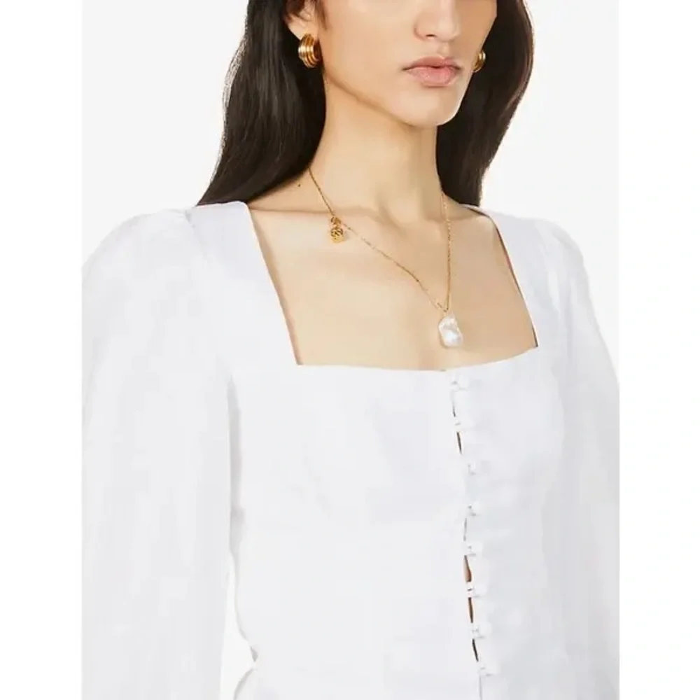 Reformation White Puff Sleeve Top